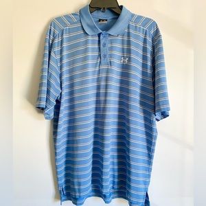 Under Armour Short Sleeve Golf Polo Shirt Mens Large Blue with Stripes